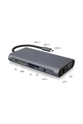 11in1 Type-c To Usb Hdmı 4xusb Rj45 Hdmi Vga Sd Tf Card Çevirici Adaptör