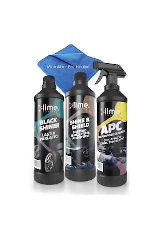 Lime Cleaner Lastik Parlatıcı, Torpido Temizleyici Ve Koruyucu, Çok Amaçlı Genel Temizleyici 3'lü Avantajlı Set Paket