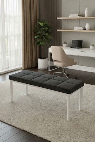 Vena 105x40 Bench - Babyface Kumaş Çımalı Döşeme Puf Bench Beyaz Ayaklı Siyah
