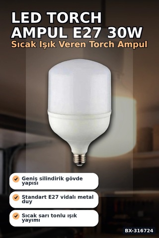Led Torch Ampul 30w E27 Duy 3200k Gün Işığı 2930 Lümen Güçlü İç Mekan Aydınlatma Bx-316724