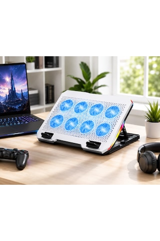 Asus Tuf Gaming F16'' Uyumlu 8 Fanlı Rgb Led Işıklı Laptop Soğutucu Standı