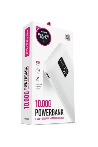 Powerway 10.000 Mah Dijital Göstergeli Kablolu İnce Tasarim Powerbank Tx108