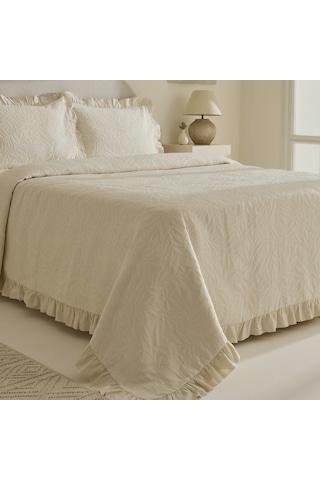 Karaca Home Branley Fırfırlı Çift Kişilik Yatak Örtüsü Takımı Natural Pudra