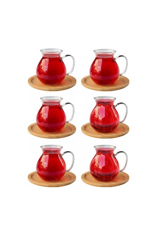 Kapris 6'lı Çay Seti 200 Ml Borosilikat Cam Kulplu Çay Bardağı Lvn 40488 Şeffaf
