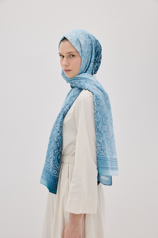 Mirsoy Scarf Eftelya Pamuk Etnik Desen Şal Mavi