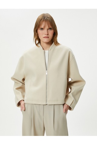 Koton Bomber Ceket Fermuarlı Ribanalı Taş 4sak20072ew 4SAK20072EW095 Taş
