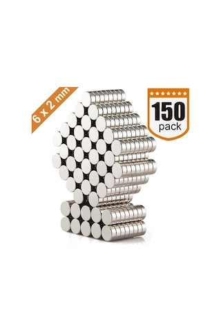 150 Adet Çap 6Mm X Kalınlık 2Mm Yuvarlak Güçlü Neodyum Mıknatıs