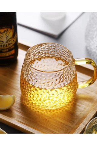 Morponi Borosilikat Cam Lüks Buzlu Cam Kupa Gold Sap Detaylı 350 Ml 2 Adet Şeffaf