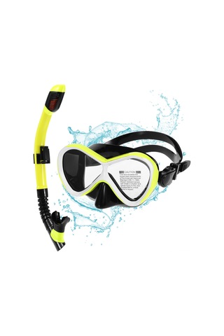 Geeksen Çocuklar İçin Tam Kurutma Süspansiyonlu Silikon Snorkel Gözlüğü Ve Solunum Borusu Seti - Sarı Sarı