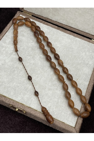 Sistemli Arpa Kesim Bal Kahvesi Doğal Kuka Tesbih 8x12 Mm Kahverengi