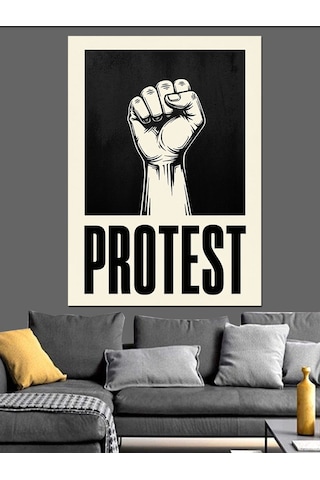 Karizma Tablo Yumruk Protesto Afişi Yazı Dekoratif Kanvas - Mdf Ahşap Tablo