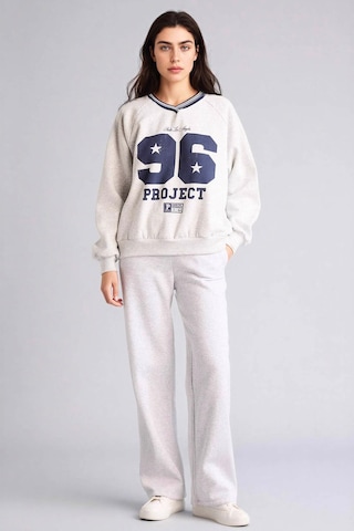 Defacto Oversıze V Yaka Baskılı Kalın Kumaş Sweatshirt G9597ax26spgr256 Gri-gr256