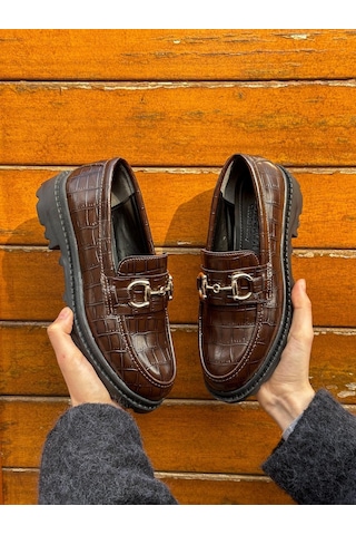 Erva'nın Butiği Kahve Kroko Magnus Toka Detay Kadın Loafer-5676 Siyah