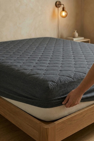 Yatak Alezi Pamuklu Kapitone Fitted Full Kenar Yatak Koruyucu Gri