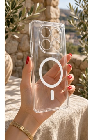 Redmi Note 15 Pro Güçlendirilmiş Magsafe Şarj Özellikli Sararmaz Kristal Sert Kapak Kılıf Ve Kırılmaz Ekran Koruyucu Şeffaf Beyaz