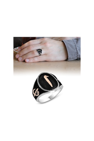 Elif Vav Işlemeli Elif Yazılı 925 Ayar Gümüş Erkek Yüzük (429485967)