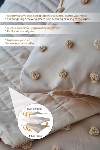 Evlen Home Pamuklu Emmy Yatak Örtüsü Seti Günlük Tek Kişilik Boho 2 Parça Dolgulu Tufting Bej Bej