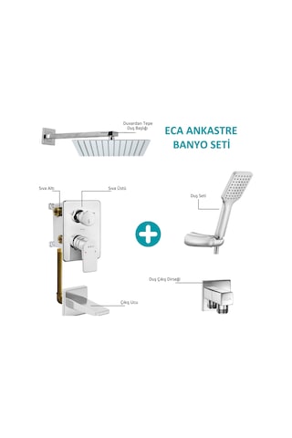 Eca Ankastre Gömme Banyo Bataryası Duş Seti 25 x 25 CM Krom