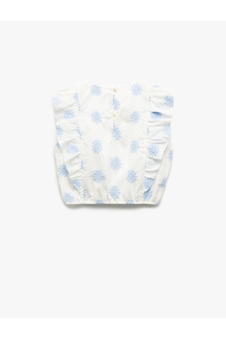 Koton Pamuklu Bisiklet Yaka Kolsuz Çiçek Nakışlı Kolsuz Crop Bluz Mavi Desenli 5skg60067aw Mavi Desenli