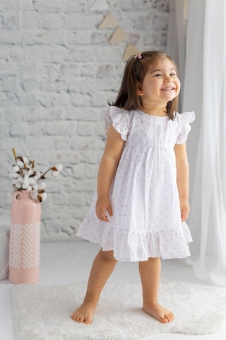 Zeyland Kız Çocuk Desenli Fırfırlı Dokuma Elbise-beyaz Beyaz