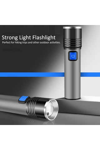 Lemestar Alüminyum Mini El Feneri, Led T6 Işık Kaynağı, 3 Işık Modu Güçlü/yumuşak/parıltı , Usb Şarjlı 1800mah Pil, Zoom Özelliği, Siyah-gri Çok Renkli