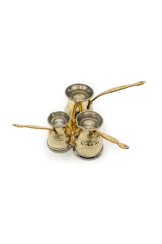 Bakır Sarı Zımbalı Cezve Seti