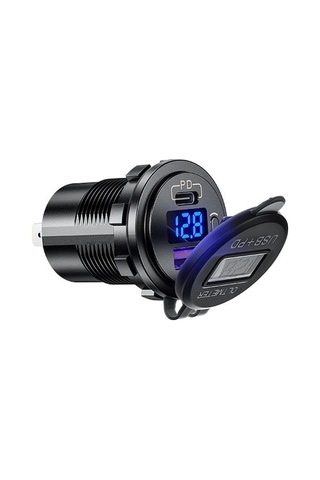 Honmex Araç Telefon Şarj Cihazı Pd+qc3.0, Voltaj Göstergeli, Anahtarlı, Mavi Işık, 60cm Kablolu Tek Qc3.0+pd