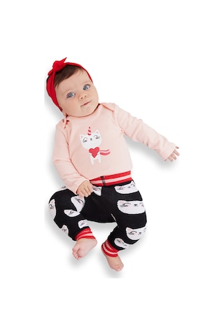 Kedi Kız Bebek Body Tayt-Pantolon Takım