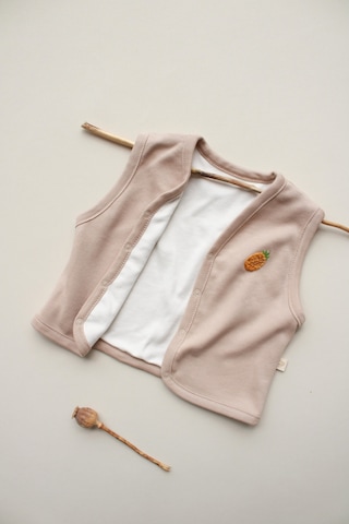 Ananas Nakışlı Çift Taraflı Yelek Vizon