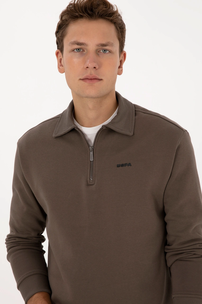 U.S. Polo Assn. Erkek Regular Fit Yarım Fermuarlı Vizon Basic Sweatshirt 50313783-VR052