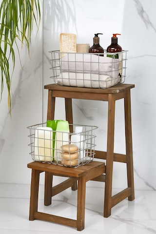 Çok Amaçlı 2li Organizer Sepet Masaüstü Düzenleyici Dekoratif Ev Ve Banyo Sepeti İnox