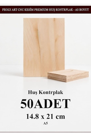 - Huş Kontrplak 50 Adet - A5 14.8 X 21 Cm - 4 Mm Cnc Kesim Lazer Kesim - Yakma - Hobi Seti