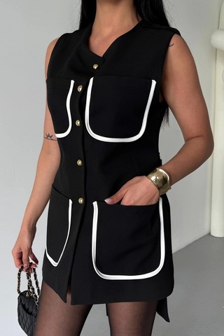 Büyük Cep Biye Detaylıyelek - Siyah Siyah