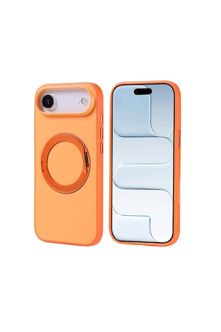 Apple Uyumlu iPhone 17 Air Kılıf M-safe Şarj Özellikli Standlı Mkst Proton Silikon Kapak - Turuncu Turuncu