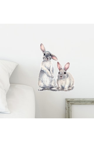 Skycity Büyük Boy Tavşan Sticker - Vinyl Ev/ Araç Dekorasyonu - 39x30cm Gri Renk D-1379 Diğer