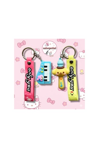 4 Lü Silikon Figürlü Anahtarlık Kuromi Hello Kitty My Melody Pompompurin Kawaii Sevimli Anahtarlık Pembe