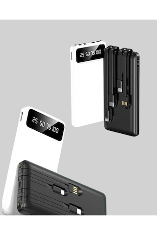 Led Işıklı 20.000mah Powerbank Lcd Gösterge Dahili Çoklu Kablo Siyah
