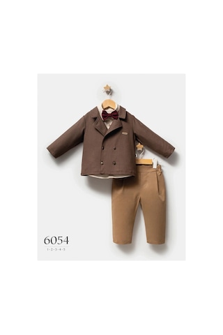 Tongs Baby Erkek Çocuk Little Secrets Papyonlu 3'lü Blazer Ceket Pantolon Takım Kahverengi 6054