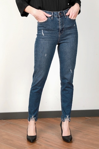Giysa Kadın Yüksek Bel Lyc Lazer Kesim Skinny Jean Koyu Mavi
