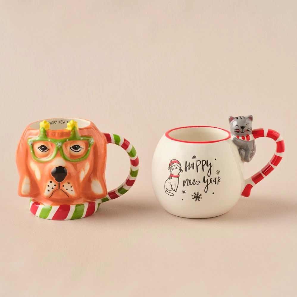 Karaca New Year Yılbaşı Animal Dog & Cat 2'li Mug Seti Çok Renkli