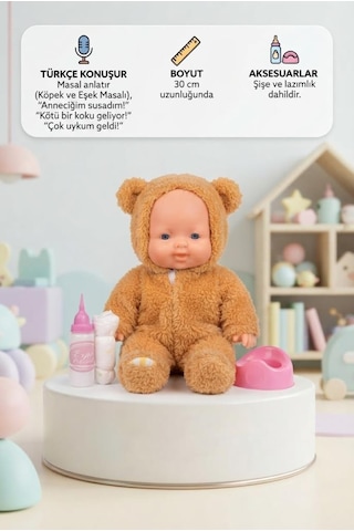 Masal Anlatan Ve Altını Islatan Kostümlü Bebek Kafası Kolları Et 30 Cm Lazımlık Ve Biberon Hediyeli 88084392