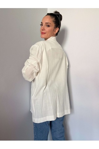 Ekru Oversize Keten Ceket Ekru