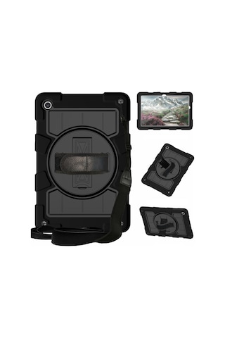 Samsung Uyumlu Galaxy Tab A9+ İçin Kickstand Kılıfı Dönen El Askısı Pc+tpu Omuz Askılı Tablet Kapağı