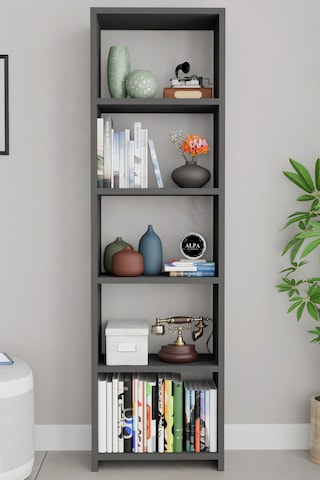 Alpaevmobilya Ahşap 5 Raflı 150 Cm Çok Amaçlı Açık Kitaplık Dekoratif Salon Rafı Düzenleyici Ve Organizer Antrasit