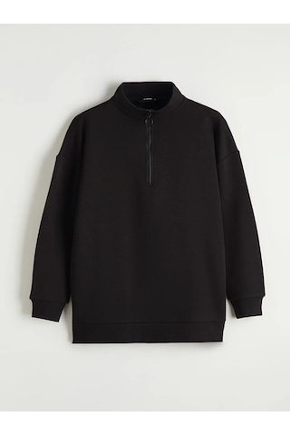 Lc Waıkıkı Siyah Dik Yaka Kadın Sweatshirt Tunik