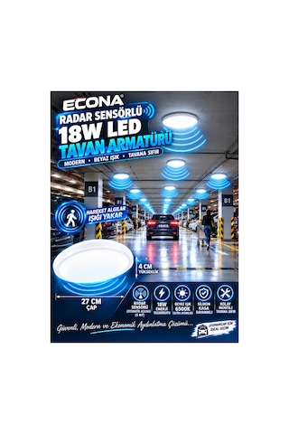 5 Adet Radar Sensörlü Modern Sıva Üstü Tavan Armatürü 18w Ledli - Yüksek Lümen,27cm Akıllı Aydınlatma,aydınlatma Glop Armatürü Led Avize Aplik Balkon Banyo Koridor Lambası Led Beyaz
