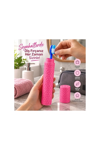 Taşınabilir Seyahat Tipi Geçmeli Kapak Diş Fırçası Saklama Kabı - Hijyenik Koruma Kutusu - Pembe Diğer