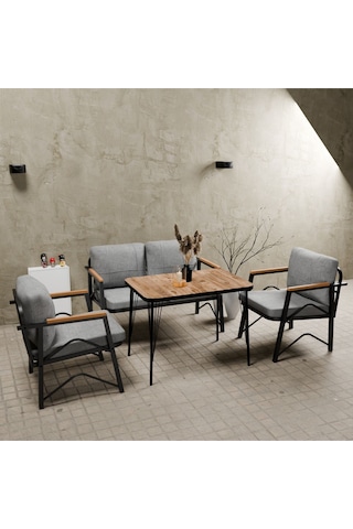Mb Garden Furnıture Simetri Model, Balkon, Bahçe, Cafe, Metal Koltuk Takımı,bahçe Takımı,çay Seti, 2+1+1+masalı Süngerli Açik Gri