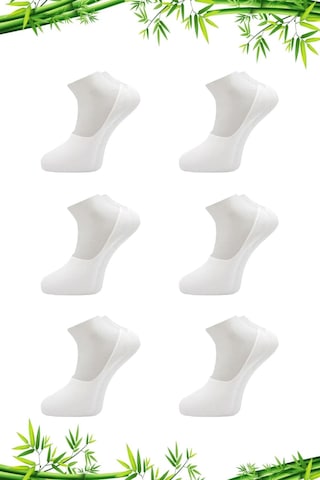 Bambu Erkek Babet Beyaz Çorap Dikişsiz Görünmez Kaydırmaz Topuk Silikonlu 6 Lı Paket Beyaz