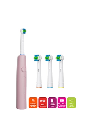 Polosmart Psc83 Şarjlı 5 Modlu Ip67 Suya Dayanıklı Diş Fırçası Pembe Şarjlı